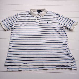 Polo Ralph Lauren Mens XL Blue White Striped Polo Shirt Navy Blue Pony